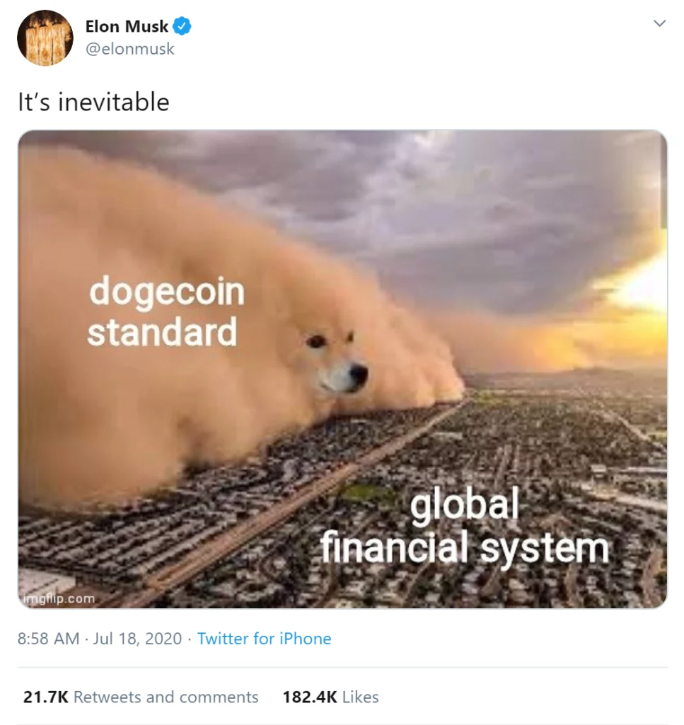 Dogecoin meme tweeted by Elon Musk