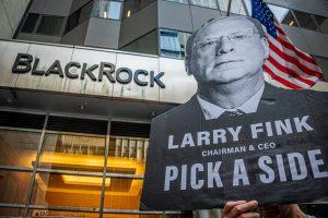 BlackRock headquarters with Larry Fink placard
