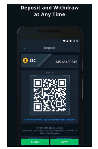 depositing and withdrawing on cex.io mobile app