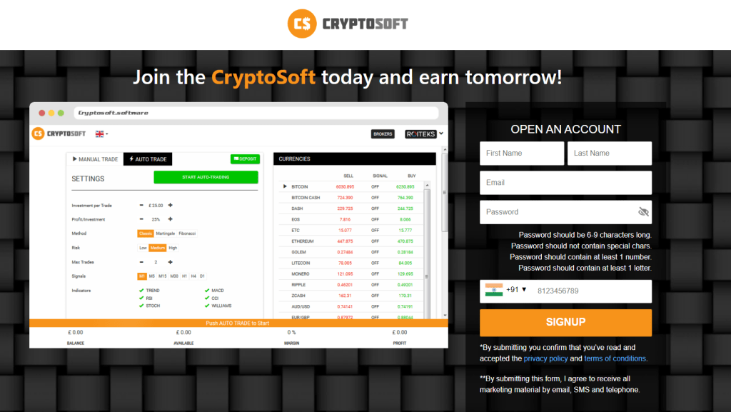 Cryptosoft sign-up