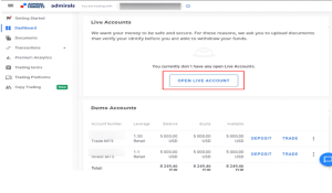how to open a live account on Admiral Markets