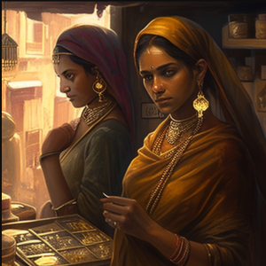 Indian women trading gold artwork
