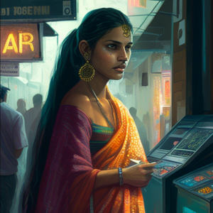 Indian woman buying Bitcoin - artwork