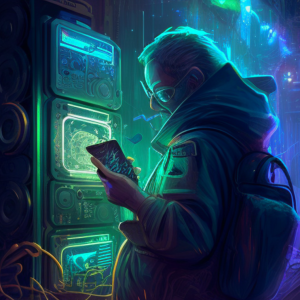 man trading altcoins in a futuristic setting - artwork