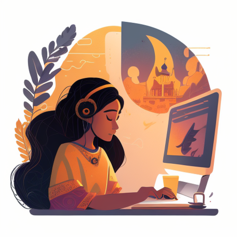 young Indian woman trading Indian dividend stocks - artwork