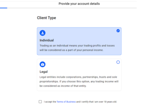 Selecting an account type on Admiral Markets