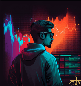 CoinBharat artwork of a young man analysing the stock market