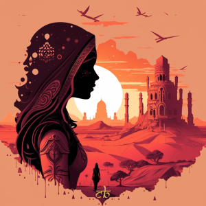 CoinBharat artistic impression of an Indian woman gazing upon a horizon riddled with riches and the breath-taking sight of an olden Bharat civilisation