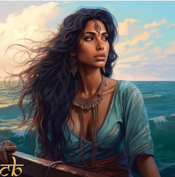 CoinBharat artwork of a strikingly beautiful woman out at sea