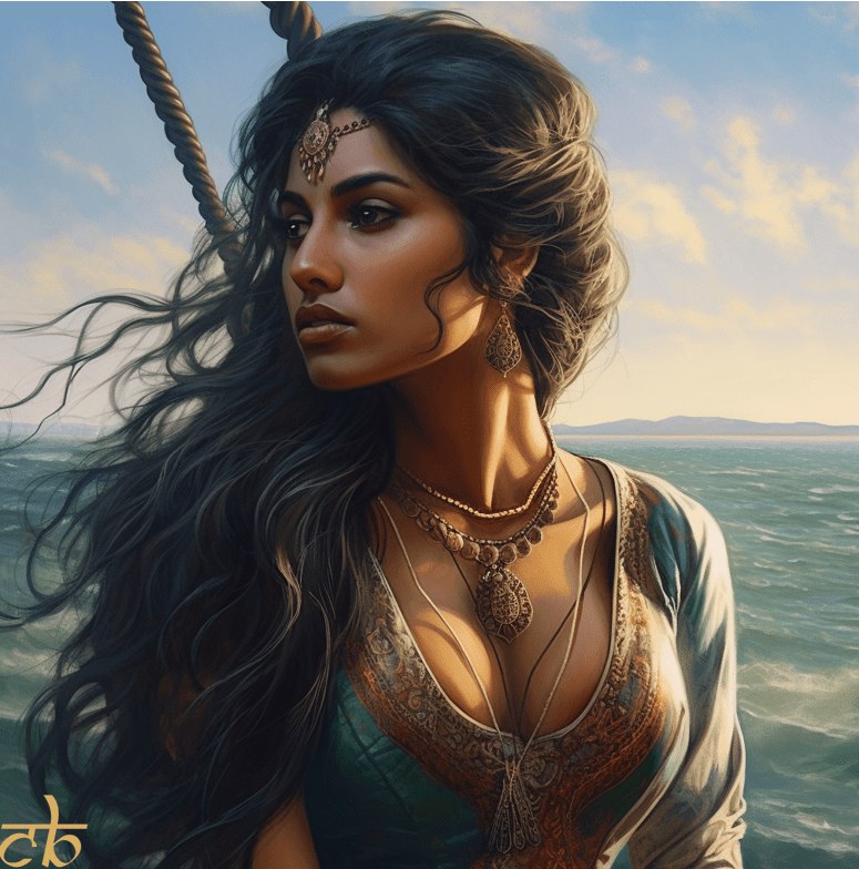 CoinBharat artwork of an elegant Indian woman sailing