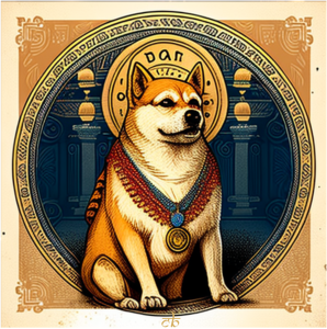 CoinBharat artwork of the Dogecoin mascot in a royal-like demeanour 
