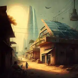 CoinBharat artwork of futuristic solar-powered utopic city