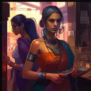 Indian women buying Ethereum coins - artwork