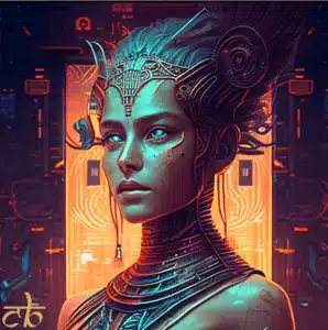 CoinBharat artwork of a cyberpunk Indian woman making use of AI-powered implants to enhance awareness